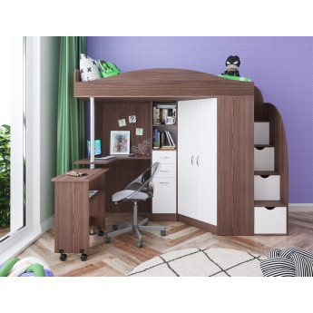 Кровать-чердак Юниор 4 Анкор тёмный/Белое дерево