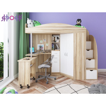 Кровать-чердак Юниор 4  Ясень/Белое дерево