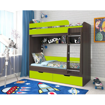 Двухъярусная кровать Юниор 5 Анкор тёмный/Лайм