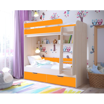 Двухъярусная кровать Юниор 5 Дуб молочный/Оранжевый