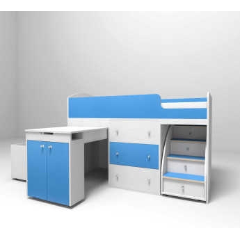 Кровать-чердак Малыш Белое дерево/Голубой Кровать-чердак Малыш Белое дерево/Голубой