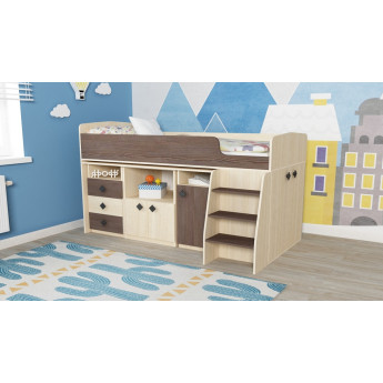 Кровать-чердак Малыш 5 без полки Дуб молочный/Анкор тёмный Кровать-чердак Малыш 5 без полки Дуб молочный/Анкор тёмный