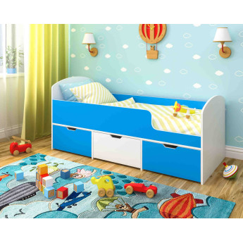 Кровать Малыш Мини Белое дерево/Голубой