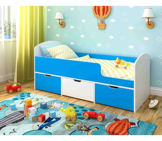 Кровать Малыш Мини Белое дерево/Голубой