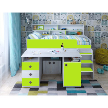 Кровать-чердак Малыш 5 с полкой Винтерберг/Лайм Кровать-чердак Малыш 5 с полкой Винтерберг/Лайм