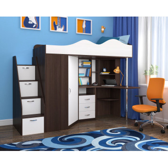 Кровать-чердак Пионер Анкор тёмный/Белое дерево Кровать-чердак Пионер Анкор тёмный/Белое дерево