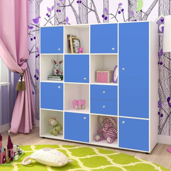 Стеллаж Джери 2 Белое дерево/Голубой