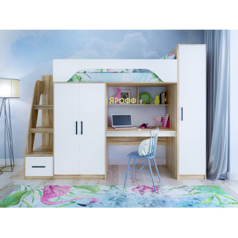 Кровать-чердак Тея Ясень/Белое дерево