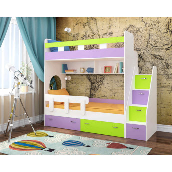 Двухъярусная кровать Юниор 1 Белое дерево/Ирис/Лайм