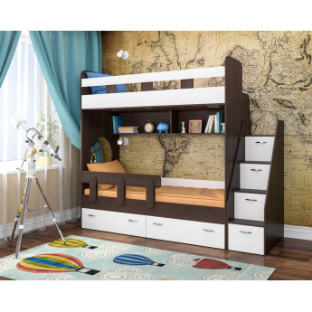Двухъярусная кровать Юниор 1 Анкор тёмный/Белое дерево