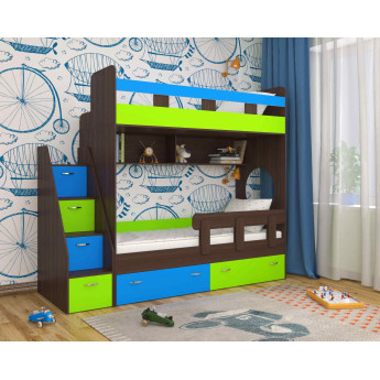Двухъярусная кровать Юниор 1 Венге/Лайм/Голубой