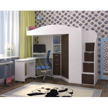 Кровать-чердак Юниор 4  Белое дерево/Анкор тёмный