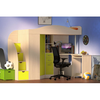 Кровать-чердак Юниор 4  Дуб молочный/Лайм Кровать-чердак Юниор 4  Дуб молочный/Лайм